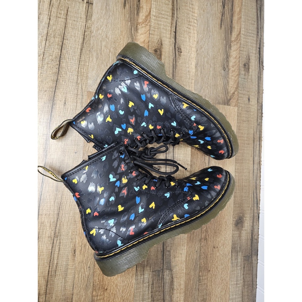Dr. Martens Heart Printed Leather Combat Boots Youth Girls Size 4 #1460 - Picture 5 of 11